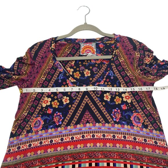 Johnny Was Cruz Boho Floral V-Neck Tunic Top S Viscose bamboo stretch jersery - Picture 6 of 8